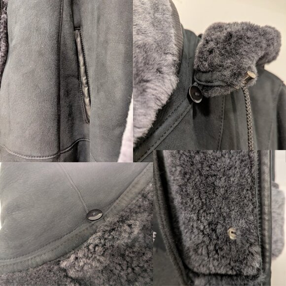 Studio Vogue Faux Shearling Coat Dark Green with Removable Hood Warm Oversized - Picture 9 of 11